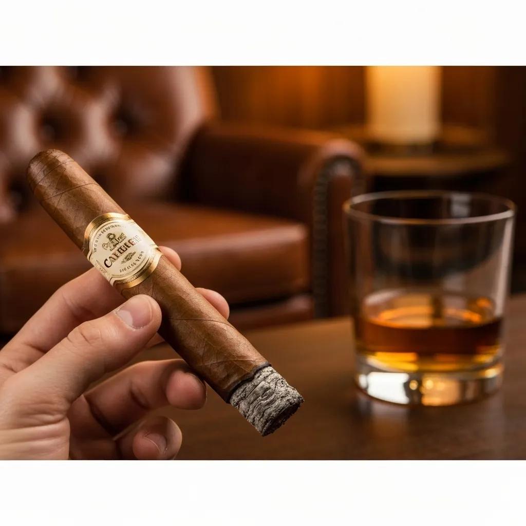 Premium cigar in a cozy setting, highlighting luxury and relaxation